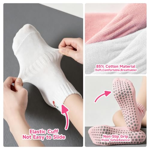 Cotton Grip Socks for Pilates Yoga Women - 4/6 Pair Cute Athletic Socks