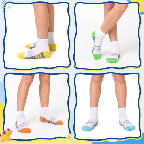 Boys Cotton Cushioned Quarter Ankle Athletic Socks - Medium-Large 6 Pairs Multicolor B
