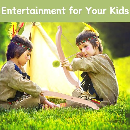Kids Wooden Bow and Arrow Set with Felt Arrows and Targets - Safe Indoor Outdoor Toy for Children 3+