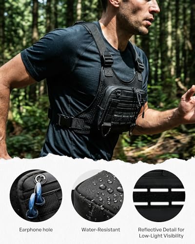 Sport Chest Bag for Men - Lightweight Water-Resistant Running Pack with Phone & Extra Storage - Black Breathable Design