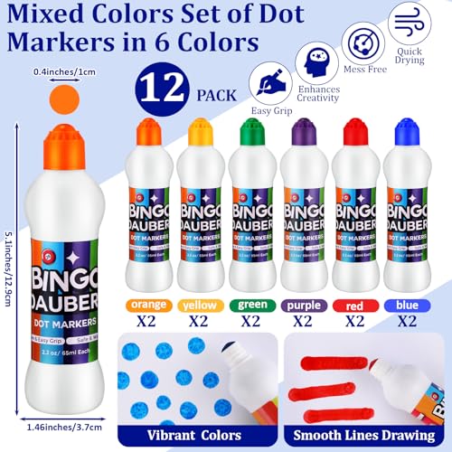 2 Pack Bingo Bag with 12 Daubers and 6 Pockets - Blue and Purple, 2.2 oz