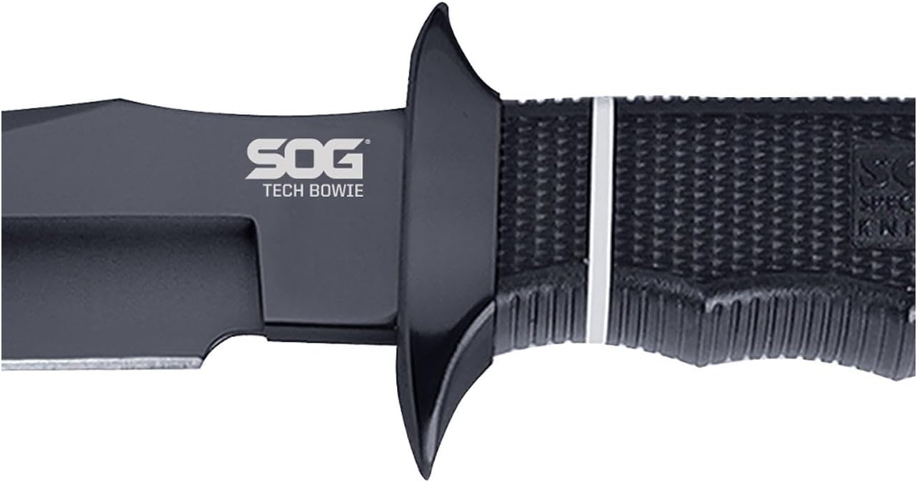 SOG Tech Bowie Fixed Blade Knife for Warfighters & Outdoor Enthusiasts | AUS-8 Steel Blade & Kraton Rubber Handle