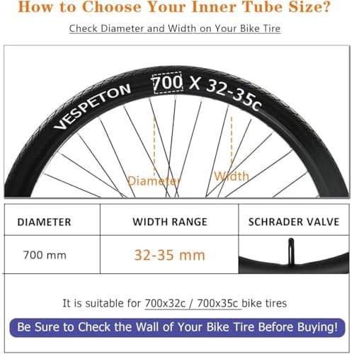 700x32c/700x35c Bike Tube 2 Pack with 2 Tire Levers AV48mm Schrader Valve Road Bike Inner Tubes Premium Butyl Rubber Bicycle Tube 2 Pack City Bike Tube