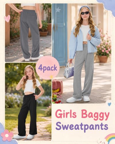 Girls Athletic Wide Leg Sweatpants - 9-10 Years, Apricot & Gray Variations