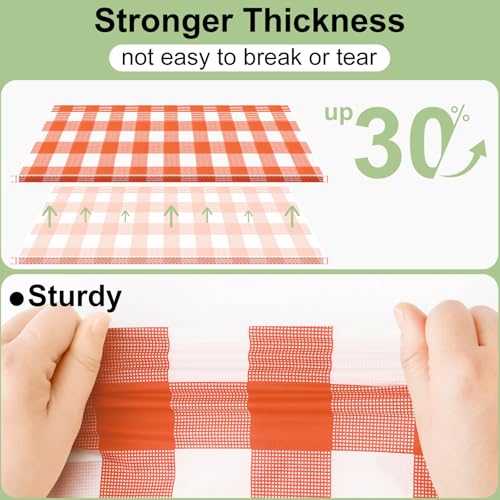 Orange and White Buffalo Gingham Plastic Disposable Table Cloth 54 x 108 Inches - 12 Pack