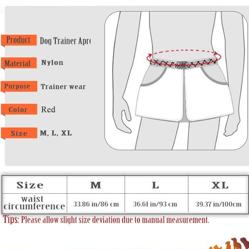 suweisua Dog Trainer Apron for Men Women with Big and Deep Pockets, Pet Handler Treat Waist Pouch for Holding Dog Stug Toy, Training Dummies, Rope (Red-L)