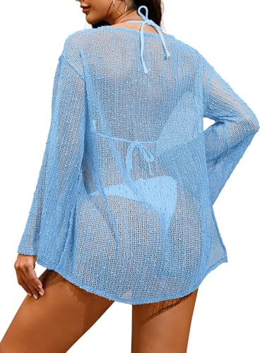 Lilosy Beach Swimsuit Cover Up Women Dress Bathing Suit Light Blue 3XS-6XL - Medium