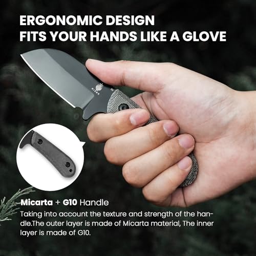 Kizer Deckhand Fixed Blade Hunting Knife with Sheath - Black Blade, Micarta & G10 Handle