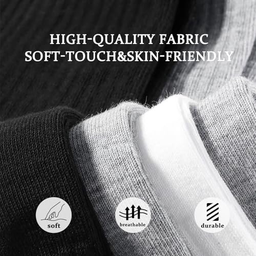 Very Thin Men's Mid Crew Socks - White, 10-13 Size, Breathable & Arch Support - 6 Pairs