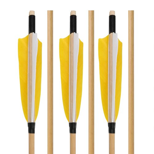 ZSHJGJR 31" Archery Traditional Wooden Arrows Hunting Arrows Target Practice Arrows Wood Arrow Shaft with 5" Turkey Feather for Longbow Recurve Traditional Bow 6/12pcs (Yellow, 12)