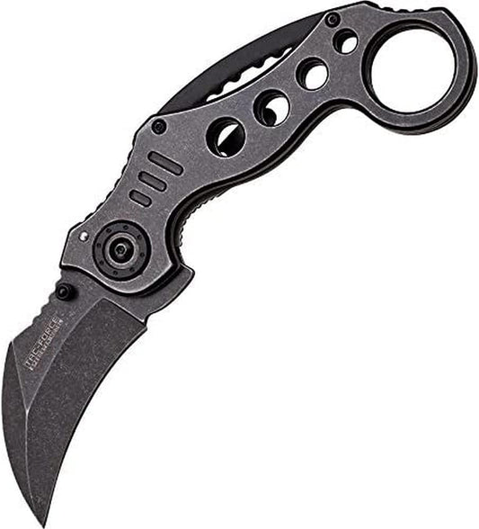 Tac-Force Folding Knife, Black Stonewashed Hawkbill Blade, 5" Closed TF-578SW