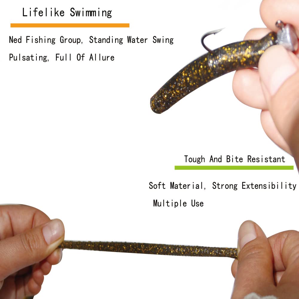 YOUHOT Ned Worms Lures- Ned Rig Baits Kit for Bass Fishing with Ned Shrimp-Shaped Lure and Ned Rig-140pcs.