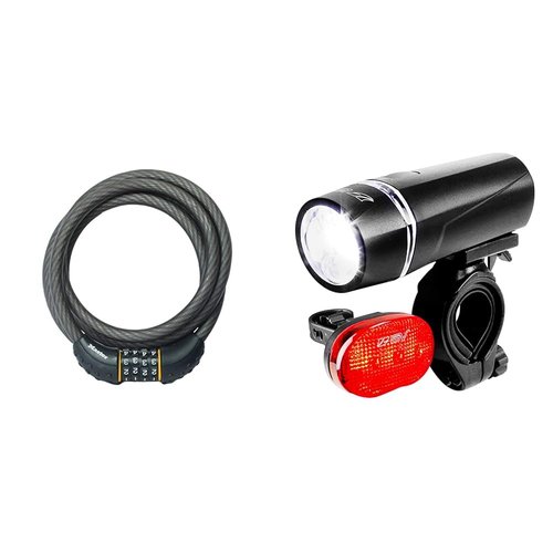 Master Lock Cable Lock, Set Your Own Combination Bike Lock, 6 ft. Long, Black & BV Bicycle Light Set Super Bright 5 LED Headlight, 3 LED Taillight, Quick-Release, Bike Lights for Night Riding