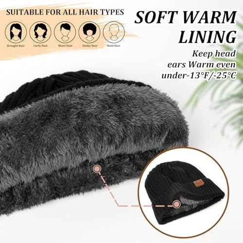 Fashion Knit Beanies Hats, Men Women Warm Beanie for Winter, Fleece Lined Beanie, Thermal Thick Snow Skull Cap