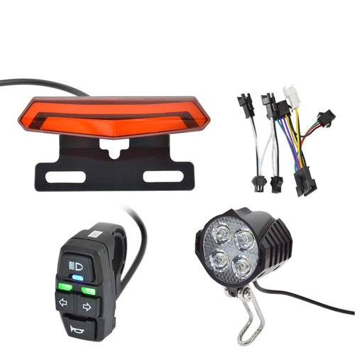 TEQIN Ebike Headlight and Tail Light Sets, 24V - 48V Front Rear Warning Lights Kit, LED Night Spotlight Cycling Modification Parts, E-Bike Headlight Turn Signal Rear Light with Switch 24-48V
