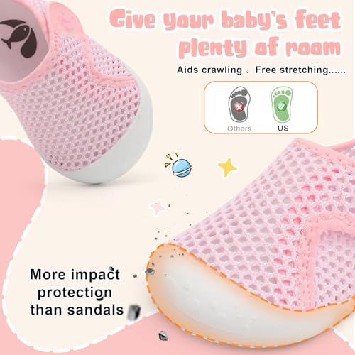 Baby Water Shoes 12-18 Months Pink - Wide Barefoot Aqua Socks for Beach & Pool