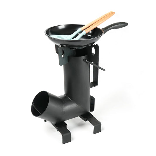 HAWOK Wood Burning Rocket Stove, Camping Rocket Stove for Outdoor Cooking with Skillet, Camp Cooking and Emergency Situations
