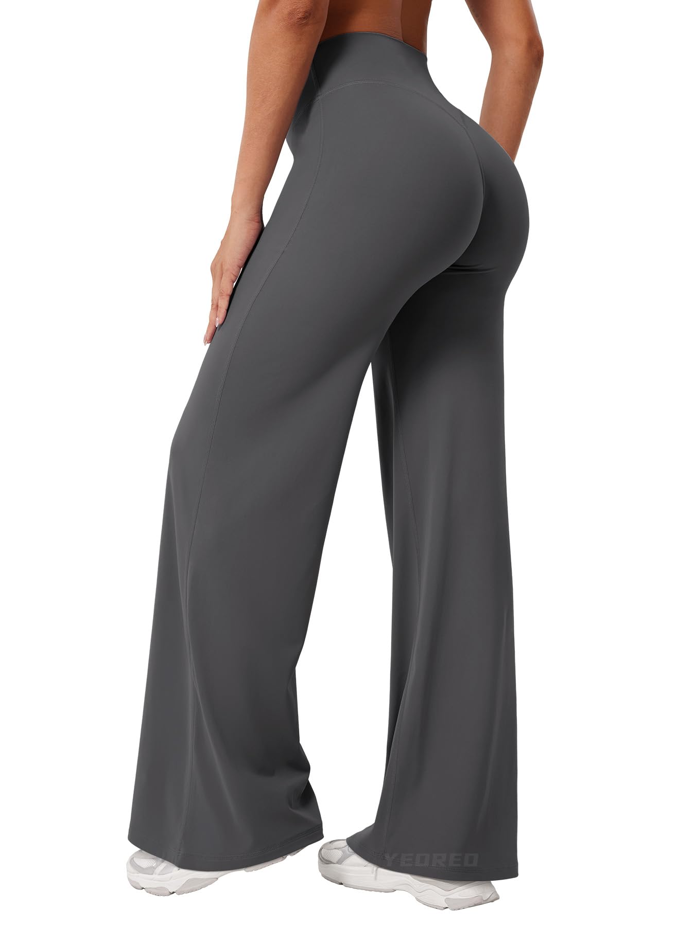 YEOREO Workout Leggings Womens No Front Seam Straight Leggings 31.5" High Waist Buttery Eddiy Gym Yoga Pants Dark Gray L