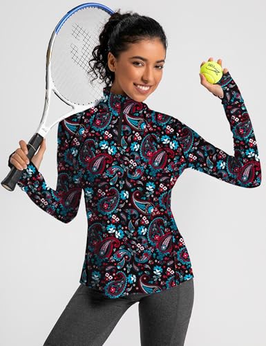 IECCP Long Sleeve Sun Protection Shirt for Women UPF 50+ with 1/4 Zip - Medium Black Boho