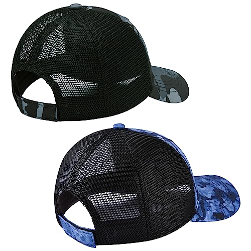 Men Women Adjustable Mesh Back Trucker Cap Baseball Hat - Black Camo & Blue/Black Camo