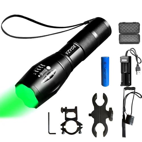 YZYOE Rechargeable Green Light Tactical Flashlight，500 Yard Green Light Zoomable Flashlight Observation Lights with Pressure Switch Universal Picatinny Rail Mount kit.