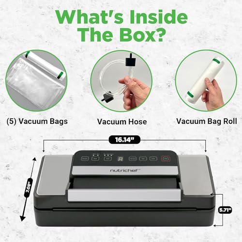 Nutrichef Red Automatic Food Vacuum Sealer with Double Sealing, Black, 16.14 x 7.08 x 5.71 inches