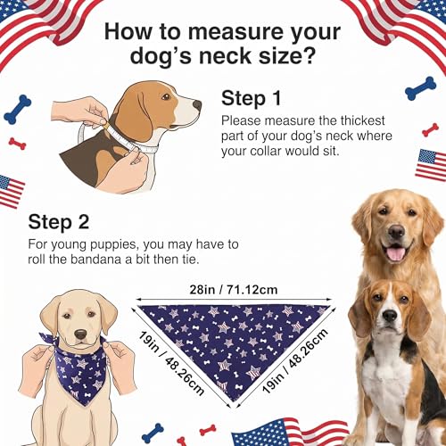 Washable American Flag Dog Bandana Bibs - Blue, Adjustable Pet Collar & Scarf