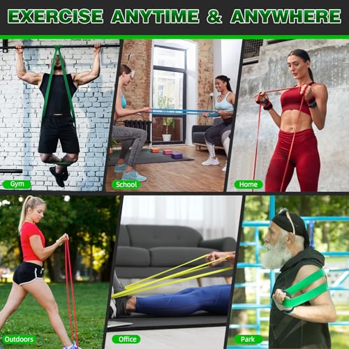 Green Resistance Bands Set for Workout & Pull-Ups - 5 to 125 lbs, Includes Door Anchor