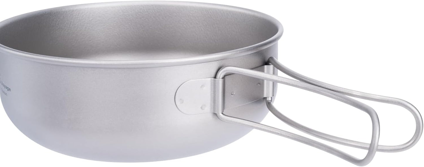 iBasingo 3-Piece Set Titanium Pot Set Camping Cooking Pan with Folding-Handle Outdoor Camp Cookware Pot Sets