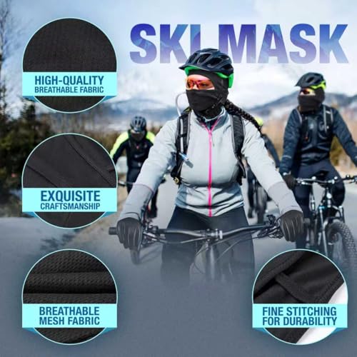 Winter Balaclava Face Mask PU Leather Gloves Set,Breathable Full Face Mask Touchscreen Waterproof Gloves for Men Women
