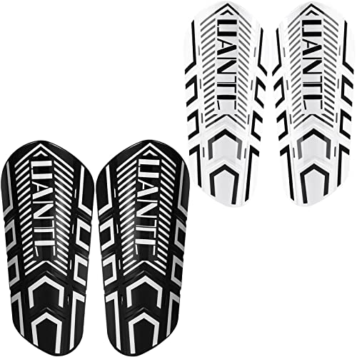 Kids and Adults Soccer Shin Guards with Cushion Protection - Black & White, 2 Pairs Small