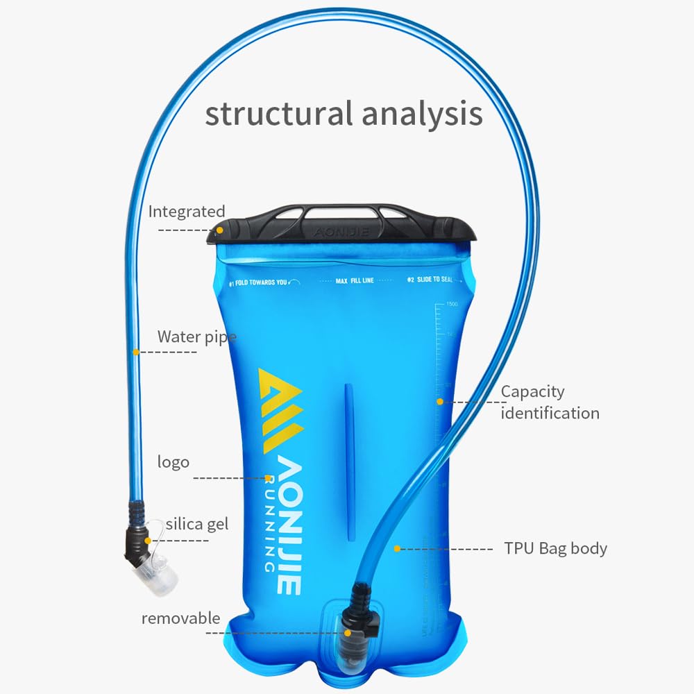 AONIJIE Foldable Hydration Bladder Water Reservoir 1.5L 2L 3L Leak Proof Easy Clean BPA Free Suitable for Bicycling Hiking Camping Hunting Running (Blue,2L)