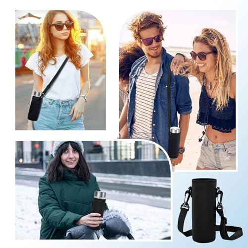 Water Bottle Holder Water Bottle Bag Carrier Neoprene Portable Sling Bag Cover Sleeve Case with Strap for Hiking(Black)