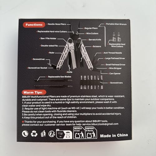 BIBURY Multitool Pliers Pro BI2045, Stainless Steel 31-in-1 Multi Tool Pliers with Replaceable Wire Cutters and Saw,Foldable Multitools with Scissors and Screwdriver, Ideal for Camping,Survival,Repair