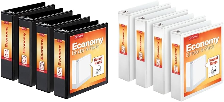 Cardinal Economy 3 Ring Binder, 1 Inch, Presentation View, Black, Holds 225 Sheets, Nonstick, PVC Free, 4 Pack of Binders (79512)