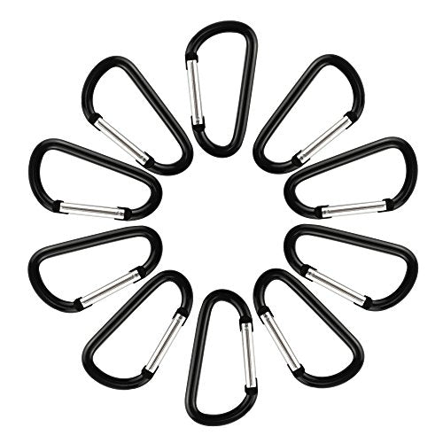SWATOM Aluminum Carabiner Clip Snap Hook Keyring 1.5/1.9/2.2/2.4/2.8 Inch Carabiners Keychains Black(10P/20P)