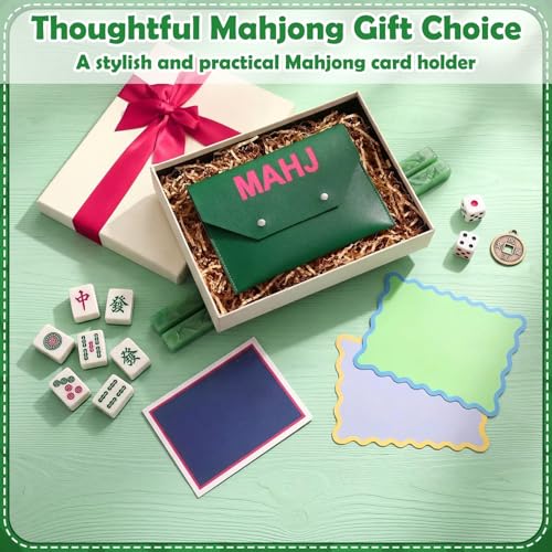 Leather Mahjong Card Holder Gift - Dark Green, 8x6 Inch Solid Color