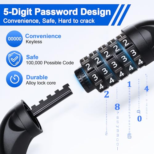 NDakter Bike Chain Lock 5-Digit Combination Heavy Duty Anti-Theft with Sky Blue 3.2 Ft