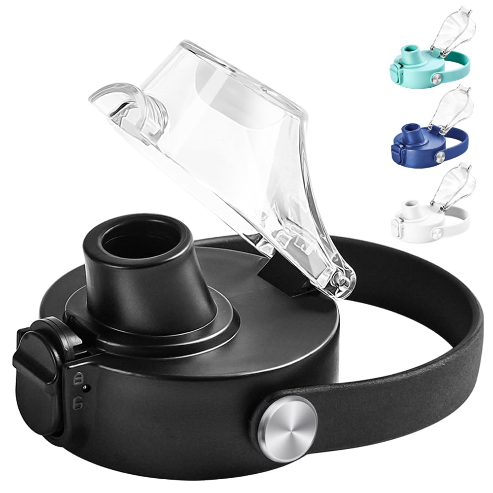 Auto Spout Lid for Hydro Flask Wide Mouth 12-64 oz Bottles, Flip Top Replacement Lid for HydroFlask Wide Mouth Bottles with Button Lock & Soft Handle