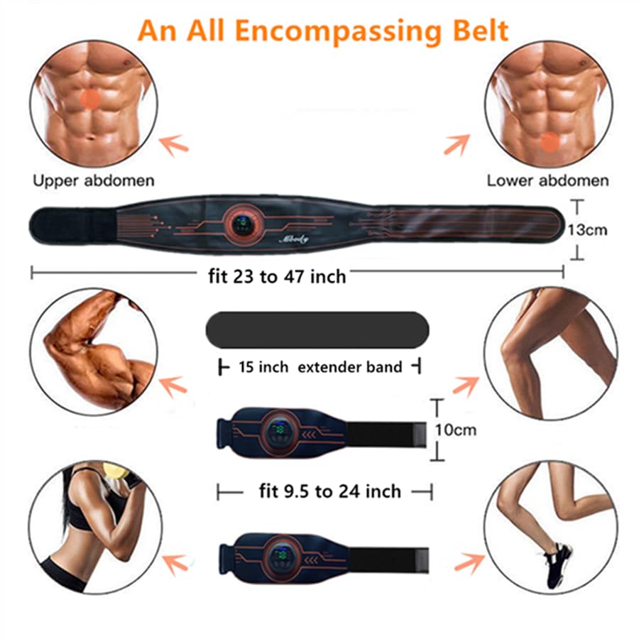 Fitness Workout Toner Abs Training Gear EMS Muscle Stimulator Massage belt for Abdominal/Waist/Arm/Leg Full Set Fit 23''-60''