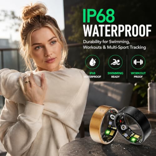 ZBNMY Smart Ring for Women & Men - Fitness Tracker with Heart Rate, Sleep, Steps, Waterproof, Black, Size 11