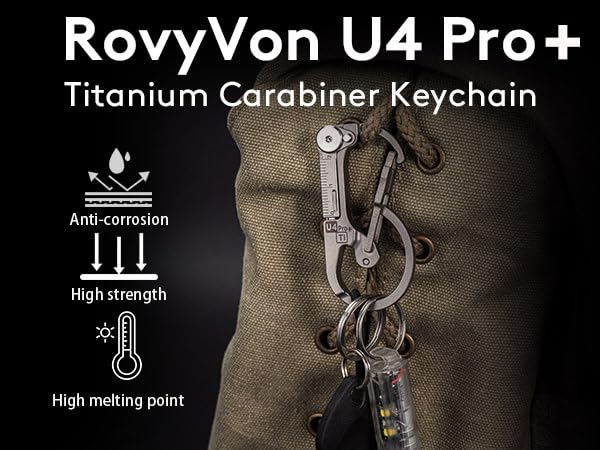 (Upgraded) RovyVon U4 Pro+ Plus Titanium Carabiner Clip, Small EDC Carabiner Keychain Multitool Hidden Folding Knife and Dual-Bit Screwdriver Set, Utility EDC Gadgets for Men Outdoor Daily Carry