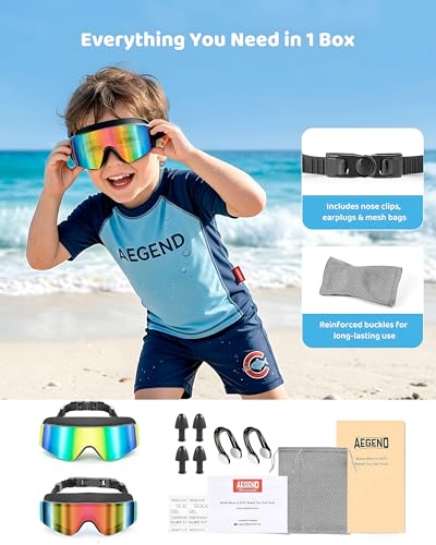 Kids Swim Goggles 2 Pack - Large Frame Anti-Fog Leak Proof UV Protection Black & Iridescent Pink/Gold