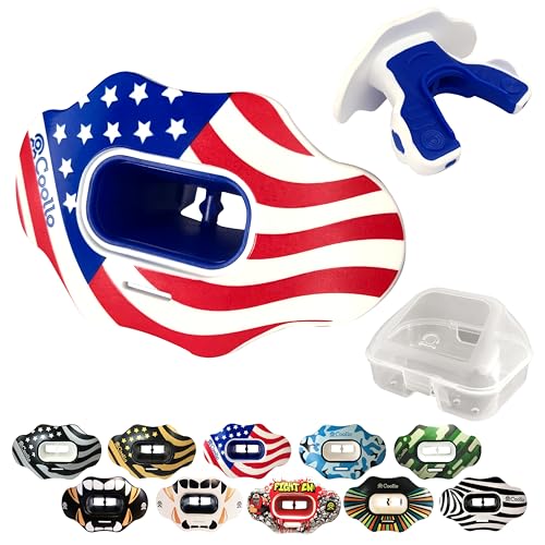 Adult Youth Football Lip Guard Mouth Protector Two-Layer Impact Shield with Case - American Flag
