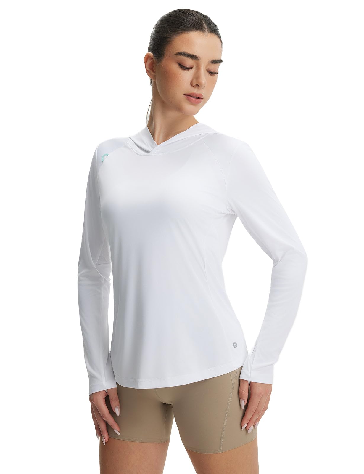 baleaf Women's Sun Shirts UPF 50+ UV Shirt Mesh Back Lightweight Long Sleeve Tops Breathable SPF Hoodie for Hiking White M