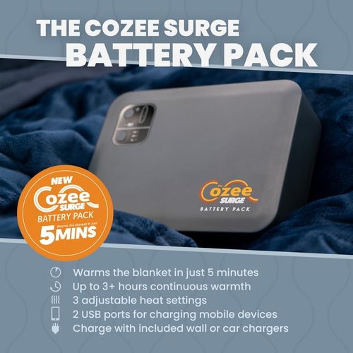 Cozee Battery Powered Heated Blanket | Urgent Watch The How to Video Before Buying | Stadium Blanket | Indoor/Outdoor | 60"x60" | Camping | RV | Car | Air Travel | Emergency Kit