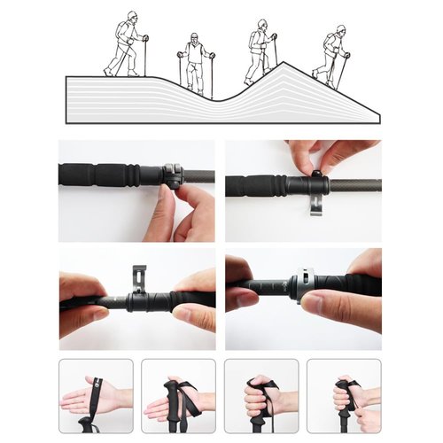 axGear Carbon Fiber Trekking Pole Adjustable Hiking Stick Collapsible Walking Cane Black
