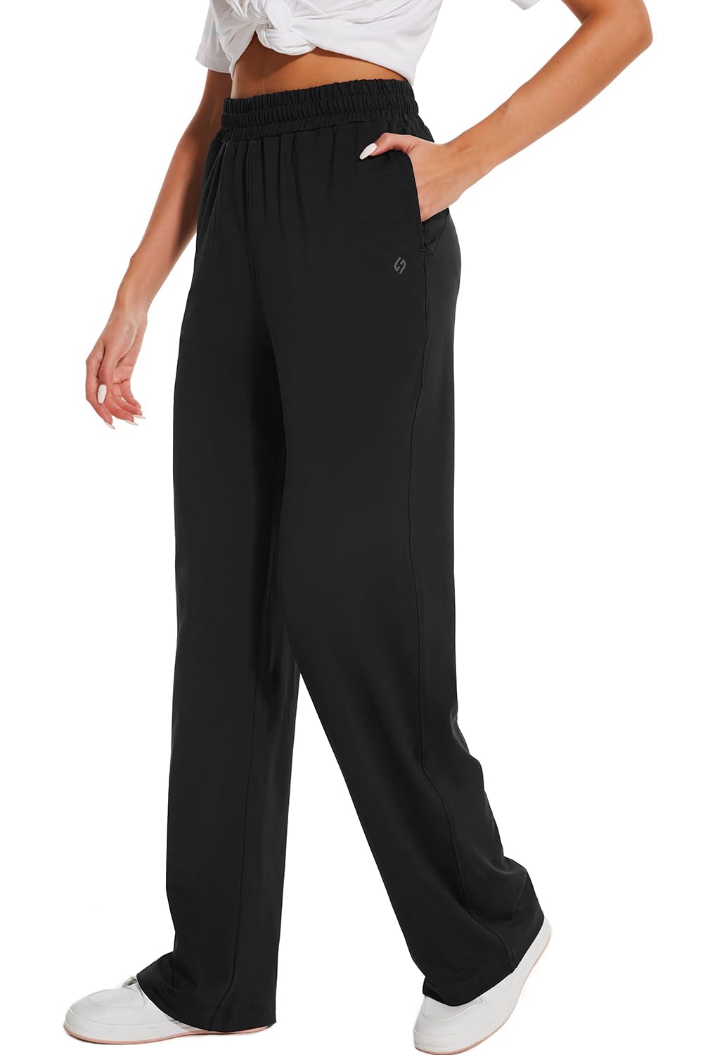 HOdo 32"/34"/36" Inseam Womens Tall Yoga Sweatpants Quick Dry Long Joggers Lounge Yoga Pants with Pockets-Black-34-M