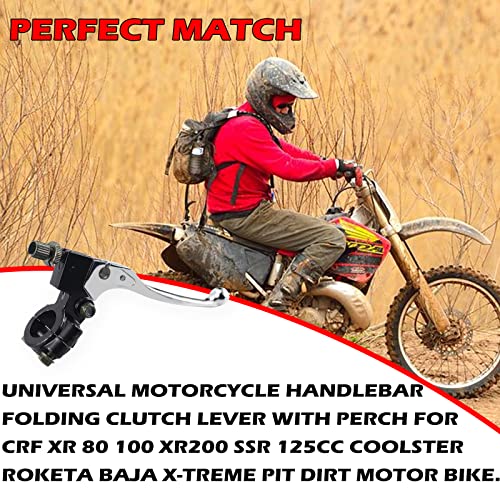 7/8" Brake Clutch Left Lever Universal Motorcycle Handlebar Folding Clutch Lever for CRF XR 80 100 XR200 SSR 125cc Coolster Roketa Baja Pit Dirt Motor Bike Motocross Parts Silver