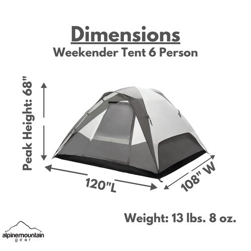 Weekender Family Camping Tent for 6 People - Quick Setup, Dome Tent for Camping/Backpacking by Caddis Sports, (6 Person)